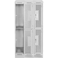 Clean Line Lockers, 2 -tier, Bank of 3, 36" x 12" x 82", Steel, Grey, Rivet (Assembled), Perforated Groupe Generik