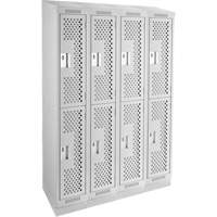 Casiers Clean Line, 2 niveaux, Bloc de 4, 48" x 12" x 82", Acier, Gris, Rivet (assembl&eacute;), Perfor&eacute; Groupe Generik