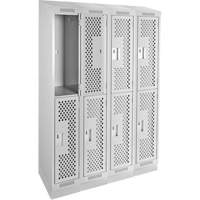 Casiers Clean Line, 2 niveaux, Bloc de 4, 48" x 12" x 82", Acier, Gris, Rivet (assembl&eacute;), Perfor&eacute; Groupe Generik
