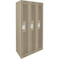 Clean Line Lockers, Bank of 3, 36" x 12" x 72", Steel, Beige, Rivet (Assembled), Perforated Groupe Generik