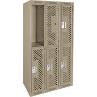 Casiers Clean Line, 2 niveaux, Bloc de 3, 36" x 15" x 72", Acier, Beige, Rivet (assembl&eacute;), Perfor&eacute; Groupe Generik