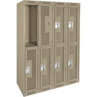 Clean Line Lockers, 2 -tier, Bank of 4, 48" x 15" x 72", Steel, Beige, Rivet (Assembled), Perforated Groupe Generik