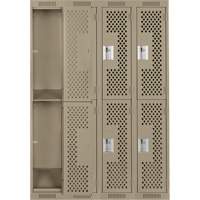 Clean Line Lockers, 2 -tier, Bank of 4, 48" x 15" x 72", Steel, Beige, Rivet (Assembled), Perforated Groupe Generik