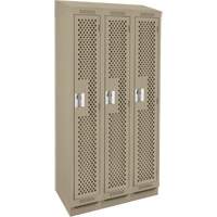 Clean Line Lockers, Bank of 3, 36" x 15" x 82", Steel, Beige, Rivet (Assembled), Perforated Groupe Generik
