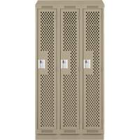 Clean Line Lockers, Bank of 3, 36" x 15" x 82", Steel, Beige, Rivet (Assembled), Perforated Groupe Generik