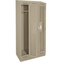Clean Line Lockers, Bank of 3, 36" x 15" x 82", Steel, Beige, Rivet (Assembled), Perforated Groupe Generik