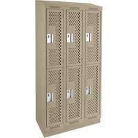 Clean Line Lockers, 2 -tier, Bank of 3, 36" x 12" x 82", Steel, Beige, Rivet (Assembled), Perforated Groupe Generik