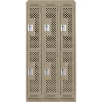 Clean Line Lockers, 2 -tier, Bank of 3, 36" x 12" x 82", Steel, Beige, Rivet (Assembled), Perforated Groupe Generik