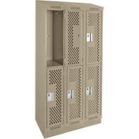 Clean Line Lockers, 2 -tier, Bank of 3, 36" x 12" x 82", Steel, Beige, Rivet (Assembled), Perforated Groupe Generik