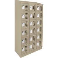 Assembled Lockerettes Clean Line Perforated Economy Lockers, 6 -tier, Bank of 3, 18" x 72" x 12", Steel Groupe Generik