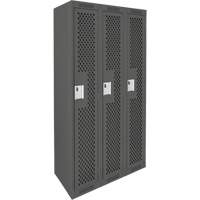 Clean Line Lockers, Bank of 3, 36" x 12" x 72", Steel, Charcoal, Rivet (Assembled), Perforated Groupe Generik