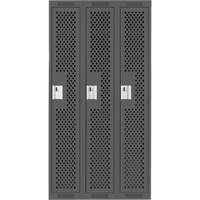 Clean Line Lockers, Bank of 3, 36" x 12" x 72", Steel, Charcoal, Rivet (Assembled), Perforated Groupe Generik