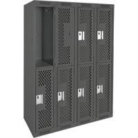 Clean Line Lockers, 2 -tier, Bank of 4, 48" x 15" x 72", Steel, Charcoal, Rivet (Assembled), Perforated Groupe Generik