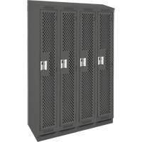 Clean Line Lockers, Bank of 4, 48" x 15" x 82", Steel, Charcoal, Rivet (Assembled), Perforated Groupe Generik