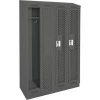Clean Line Lockers, Bank of 4, 48" x 15" x 82", Steel, Charcoal, Rivet (Assembled), Perforated Groupe Generik