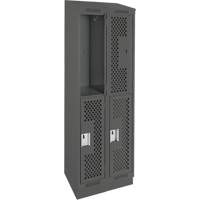 Casiers Clean Line, 2 niveaux, Bloc de 2, 24" x 12" x 82", Acier, Charbon, Rivet (assembl&eacute;), Perfor&eacute; Groupe Generik