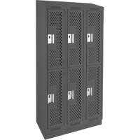 Clean Line Lockers, 2 -tier, Bank of 3, 36" x 12" x 82", Steel, Charcoal, Rivet (Assembled), Perforated Groupe Generik