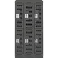 Clean Line Lockers, 2 -tier, Bank of 3, 36" x 12" x 82", Steel, Charcoal, Rivet (Assembled), Perforated Groupe Generik