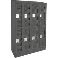 Clean Line Lockers, 2 -tier, Bank of 4, 48" x 12" x 82", Steel, Charcoal, Rivet (Assembled), Perforated Groupe Generik