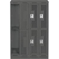 Clean Line Lockers, 2 -tier, Bank of 4, 48" x 12" x 82", Steel, Charcoal, Rivet (Assembled), Perforated Groupe Generik
