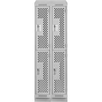 Casiers Clean Line, 2 niveaux, Bloc de 2, 24" x 12" x 82", Acier, Gris, Rivet (assembl&eacute;), Perfor&eacute; Groupe Generik
