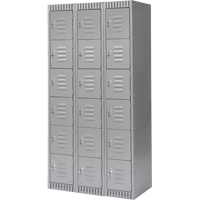 Lockers, 6 -tier, Bank of 3, 36" x 18" x 72", Steel, Grey, Knocked Down Groupe Generik