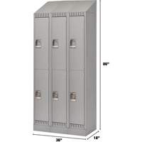 Lockers, 2 -tier, Bank of 3, 36" x 18" x 86", Steel, Grey, Knocked Down Groupe Generik