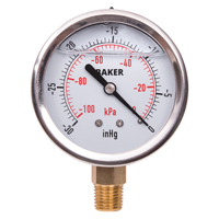Pressure Gauges, 2-1/2" , 30" Hg-0" Vac., Bottom Mount, Liquid Filled Analogue Groupe Generik