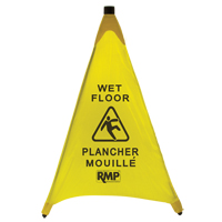 "Wet Floor" Pop-Up Safety Cone, Bilingual with Pictogram Groupe Generik