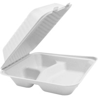 Contenants &agrave; charni&egrave;re pour nourriture compostable avec compartiments, Bagasse, Carr&eacute;e Groupe Generik
