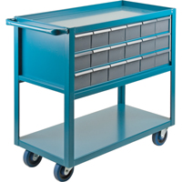 Drawer Shelf Cart, 1200 lbs. Capacity, Steel, 18" x W, 35" x H, 36" D, Rubber Wheels, All-Welded, 18 Drawers Groupe Generik