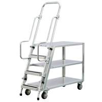 Aluminum Stock Picking Ladder Cart, Aluminum, 22" W x 51-1/2" D, 3 Shelves, 800 lbs. Capacity Groupe Generik