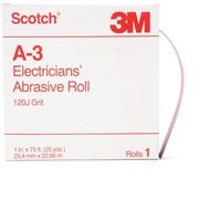Rouleau abrasif pour &eacute;lectricien A-3 Scotch, Oxyde d'aluminium, 1" la x 75' lo, Grain 120 Groupe Generik