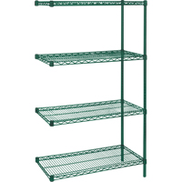 &eacute;tag&egrave;res robustes en treillis m&eacute;tallique au fini &eacute;poxy vert, Ensemble de Ajout, 4 Tablettes, 36" la x 63" h x 18" p Groupe Generik