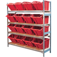 Wide Span Shelving with Jumbo Plastic Bins, Steel, Boltless, 800 lbs. Capacity, 66" W x 72" H x 18" D Groupe Generik