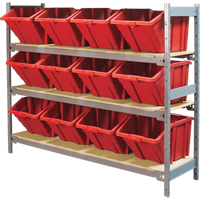 Wide Span Shelving with Jumbo Plastic Bins, Steel, Boltless, Starter, 66" W x 60" H x 18" D Groupe Generik