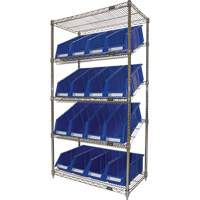 &eacute;tag&egrave;re en treillis m&eacute;tallique &agrave; tablettes inclin&eacute;es avec bacs, Tiers 5, 36" la x 63" h x 18" p Groupe Generik