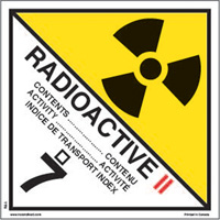 &eacute;tiquettes d'exp&eacute;dition TMD, Classe 7, Radioactif II, Papier Groupe Generik