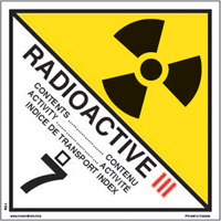 &eacute;tiquettes d'exp&eacute;dition TMD, Classe 7, Radioactif III, Papier Groupe Generik