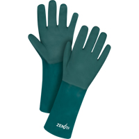 Double Dipped Green Gloves, 14" L, PVC, Cotton Jersey Inner Lining, 70-mil Groupe Generik