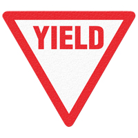 Panneau de signalisation au sol  Yield , Adh&eacute;sif, Anglais avec pictogramme Groupe Generik