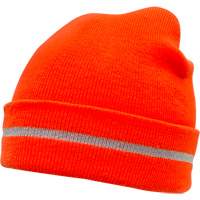 Bonnet en tricot haute visibilit&eacute; avec bande r&eacute;fl&eacute;chissante, Orange haute visibilit&eacute;, Acrylique Groupe Generik
