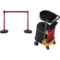 PLUS Barrier Post Cart Kit with Tray, 75' L, Metal, Red Groupe Generik