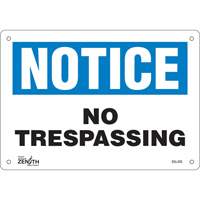 "No Trespassing" Sign, 7" x 10", Plastic, English Groupe Generik