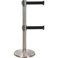 Barri&egrave;re pour le contr&ocirc;le des foules &agrave; courroie double, Acier, 35" h, Ruban Noir, Longueur du ruban 7' Groupe Generik