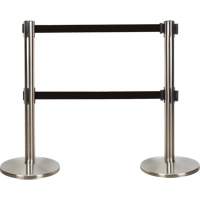Barri&egrave;re pour le contr&ocirc;le des foules &agrave; courroie double, Acier, 35" h, Ruban Noir, Longueur du ruban 7' Groupe Generik