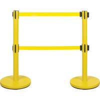 Barri&egrave;re pour le contr&ocirc;le des foules &agrave; courroie double, Acier, 35" h, Ruban Jaune, Longueur du ruban 7' Groupe Generik
