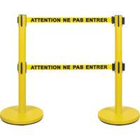 Barri&egrave;re pour le contr&ocirc;le des foules &agrave; courroie double, Acier, 35" h, Ruban Jaune, Longueur du ruban 7' Groupe Generik
