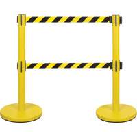 Barri&egrave;re pour le contr&ocirc;le des foules &agrave; courroie double, Acier, 35" h, Ruban Noir/Jaune, Longueur du ruban 7' Groupe Generik