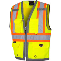 6673 Mesh-Back Zip-Front Surveyor's Vest, High Visibility Lime-Yellow, Small, Polyester Groupe Generik